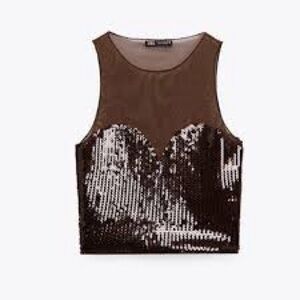 Brown Sequin Sleeveless Top